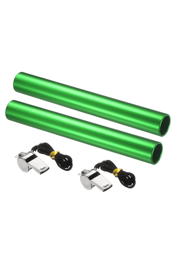 Track Field Relay Baton, Aluminum Track Field Relay Baton for Running Race Team with Whistle 11.5" & 2 Pack & Green-Fit for (Outdoor/Track Field/Sports/Running/Game)