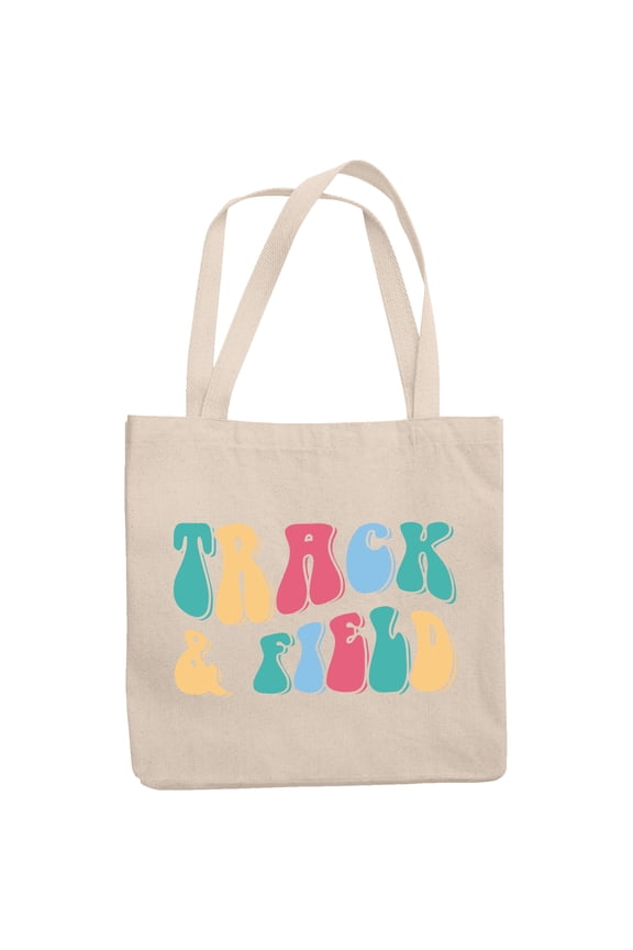 Track & Field, Running, Jumping & Throwing Sports Themed, Groovy Retro Wavy Text Merch Gift, 12oz Canvas Tote Bag