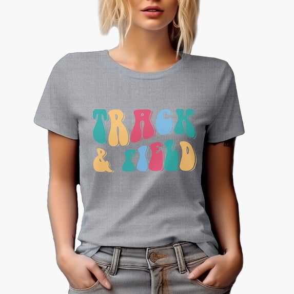 Track & Field, Running, Jumping & Throwing Sports Themed, Groovy Retro Wavy Text Merch Gift, Heather Grey T-Shirt, XL