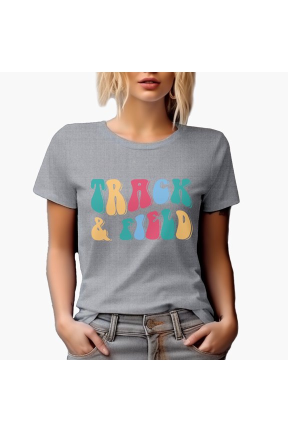 Track & Field, Running, Jumping & Throwing Sports Themed, Groovy Retro Wavy Text Merch Gift, Heather Grey T-Shirt, XL
