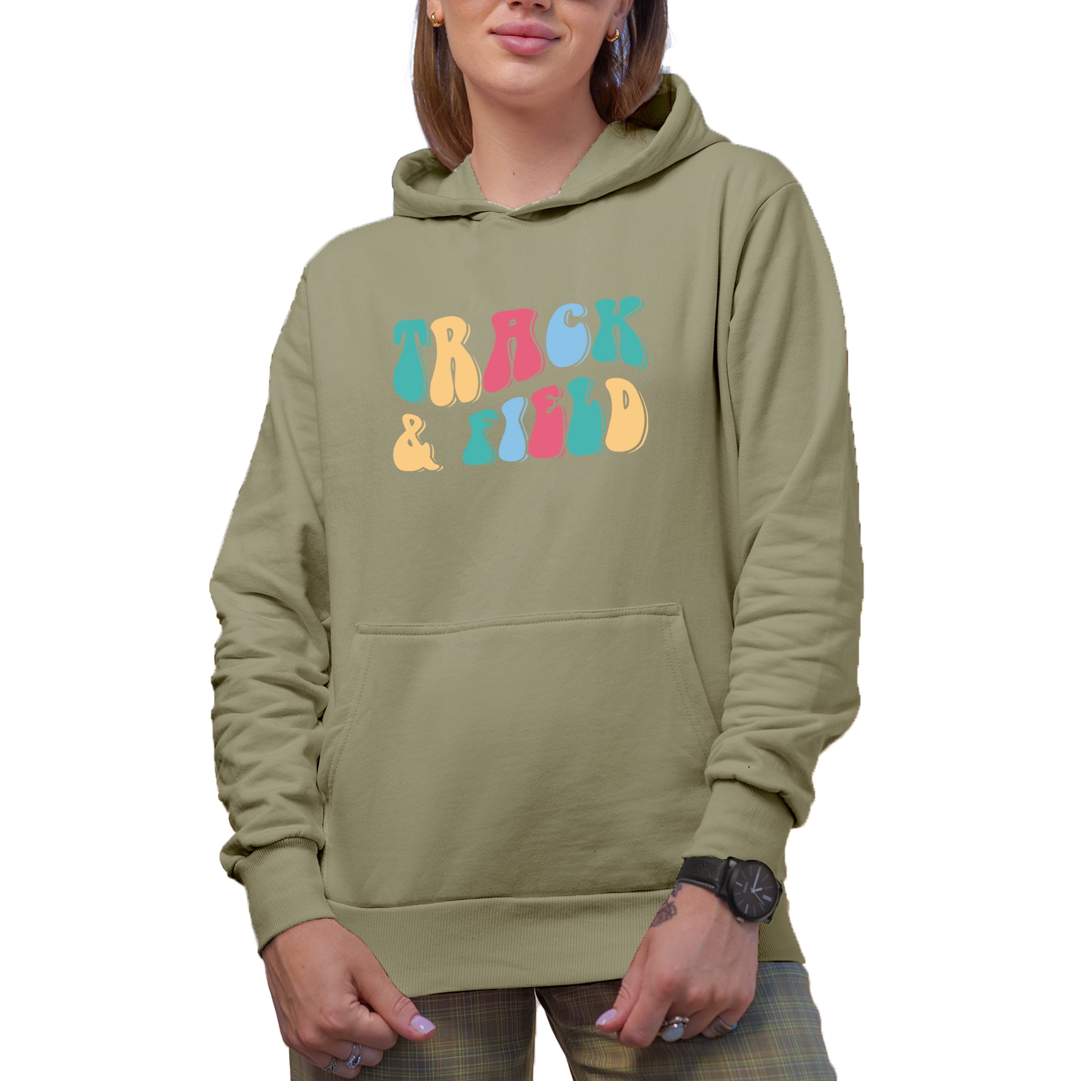 Track & Field, Running, Jumping & Throwing Sports Themed, Groovy Retro Wavy Text Merch Gift, Sand Hooded Sweatshirt or Hoodie, XL