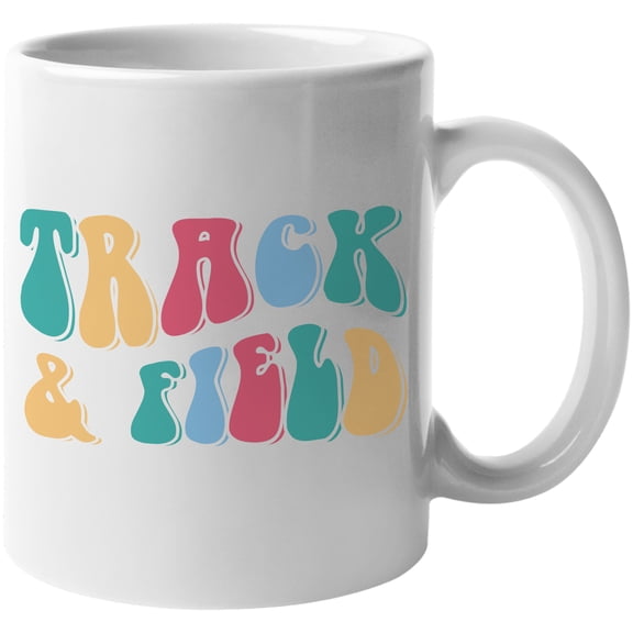 Track & Field, Running, Jumping & Throwing Sports Themed, Groovy Retro Wavy Text Merch Gift, White 11oz Ceramic Mug