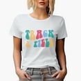 thumbnail image 1 of Track & Field, Running, Jumping & Throwing Sports Themed, Groovy Retro Wavy Text Merch Gift, White T-Shirt, 2XL, 1 of 5
