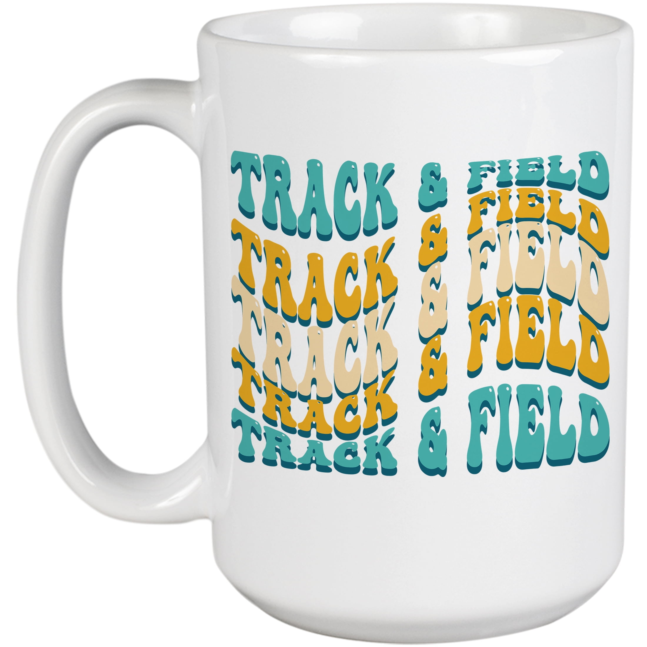 Track & Field, Sports Themed, Groovy Retro Wavy Text Merch Gift, White 15oz Ceramic Mug