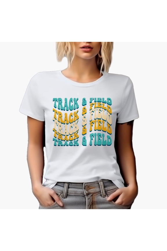 Track & Field, Sports Themed, Groovy Retro Wavy Text Merch Gift, White T-Shirt, XL