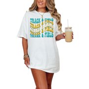 Track & Field, Sports Themed, Groovy Retro Wavy Text, White Comfort Colors T-Shirt, XL