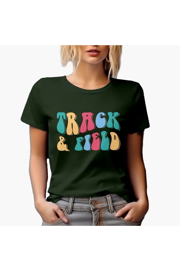 Track & Field, Sports or Athlete Themed, Groovy Retro Wavy Text Merch Gift, Military Green T-Shirt, Medium