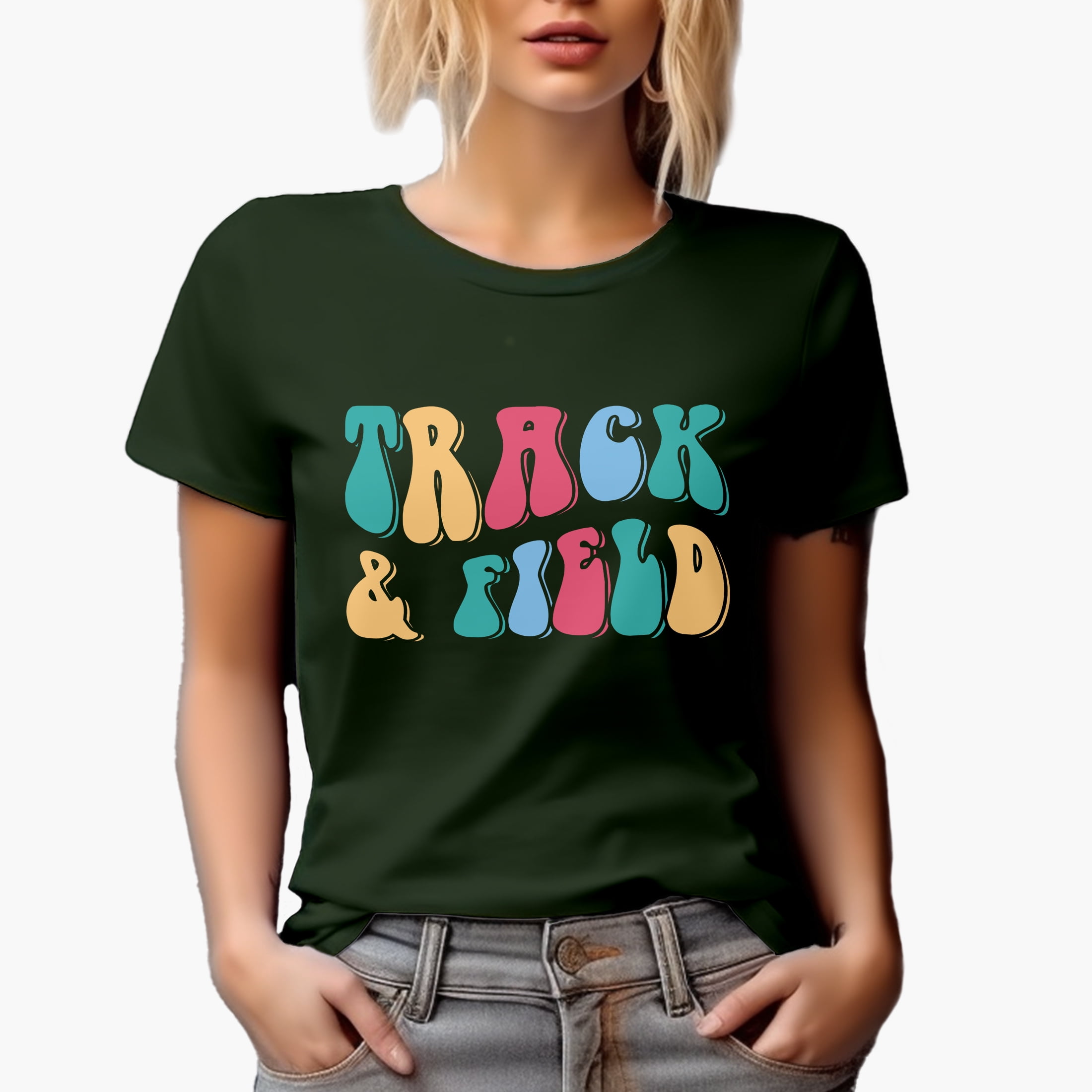 Track & Field, Sports or Athlete Themed, Groovy Retro Wavy Text Merch Gift, Military Green T-Shirt, Small