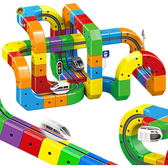 Track Fusion - 2026 Next Generation Track Fusion Train, Trackfusion 3D Train Routes with Mix-and-Match Stem Cubes, Trackfusion Trains Modular Clip-Fit Tracks, Build Uphill, Loop 360° 81PCS