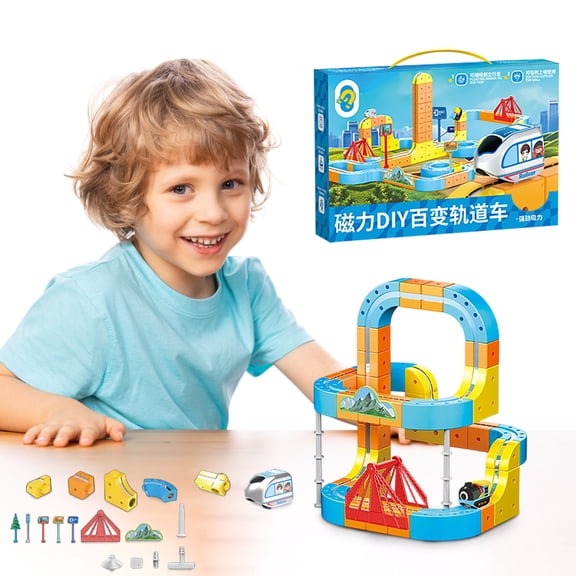Track Fusion,Magnetic Monorail,Electric Track Fusion Toys, 65 PCS Flexible Car Block, 3D Gravity-Defying Montessori Train Sets with Train & Signs,Learning Toys for Party Gifts(83pcs/Set)