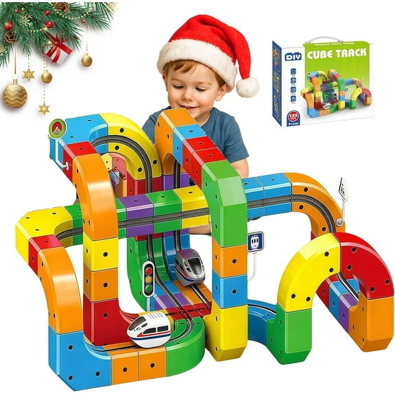 Track Fusion, Trackfusion Train - Electric Train Set, 3D Train Routes with Mix-and-Match STEM Cubes, DIY Magic Track Cube with Rechargeable Car for Interactive Fun Play and Gifts (51Pcs)