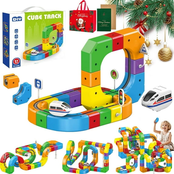 Track Fusion Train Set,Track Fusion 3D Train Routes with Mix-and-Match Cubes,51/81pcs Click Rail Track Toy,Trackfusion Gravity-Defying 3D Embedded Layouts and Motorized