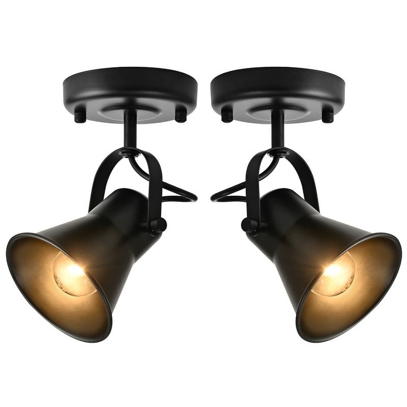 2-Pack Black Adjustable GU10 Wall Spotlights - Dimmable, 350° Pivoting For Artwork & Accent Lighting
