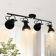 Lzawvm Track Lighting Fixtures Ceiling Kitchen Lighting Fixtures Ceiling ‎Flexible Adjustable Heads Industrial Light Fixture for Dining Room Living Room Black 4 Light
