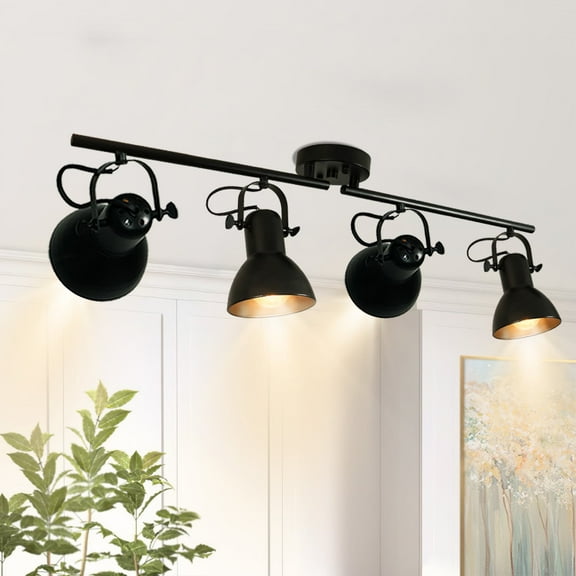 Lzawvm Track Lighting Fixtures Ceiling Kitchen Lighting Fixtures Ceiling Flexible Adjustable Heads Industrial Light Fixture for Dining Room Living Room Black 4 Light