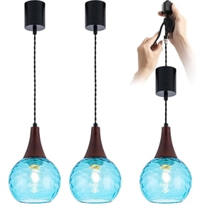 Track Lighting Pendants 3 Pack, Adjustable Height H-Type Modern Track Pendant Light, Mini Pendant Lights for Kitchen Island with Hand-Blown Blue Hammered Glass Shades (LED Bulbs Included)