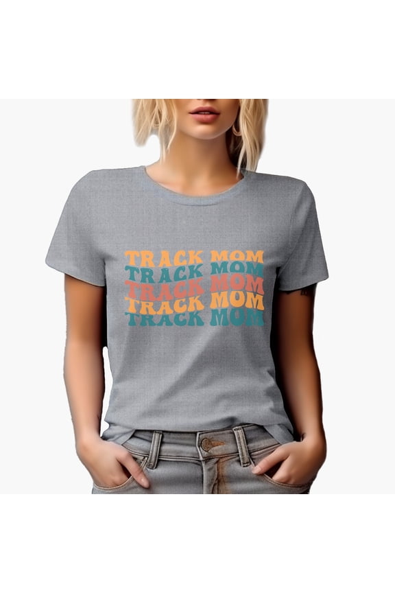 Track Mom, Mother of a Sprinter, Distance Runner, Hurdler or Shot Putter, Groovy Retro Wavy Text Merch Gift, Heather Grey T-Shirt, Small