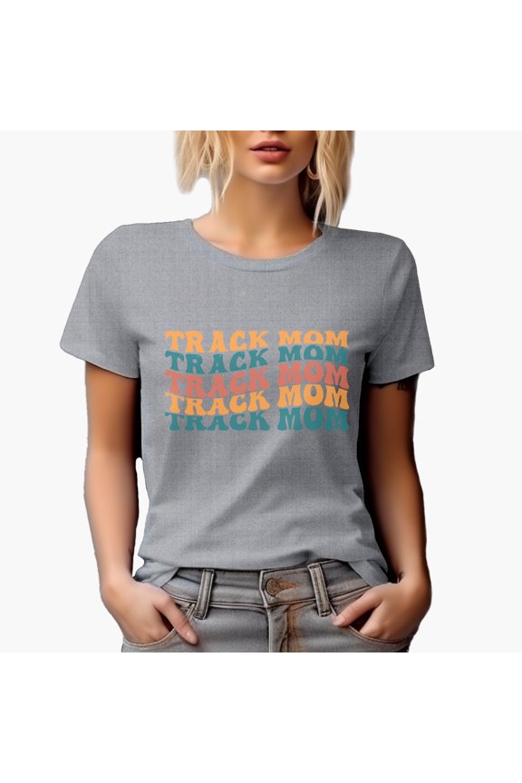 Track Mom, Mother of a Sprinter, Distance Runner, Hurdler or Shot Putter, Groovy Retro Wavy Text Merch Gift, Heather Grey T-Shirt, XL