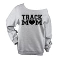 thumbnail image 1 of Track Mom Off Shoulder  Sweatshirt UNISEX  Light Heather Grey Raw Edge - Block Heart (Glitter or Vinyl), 1 of 3