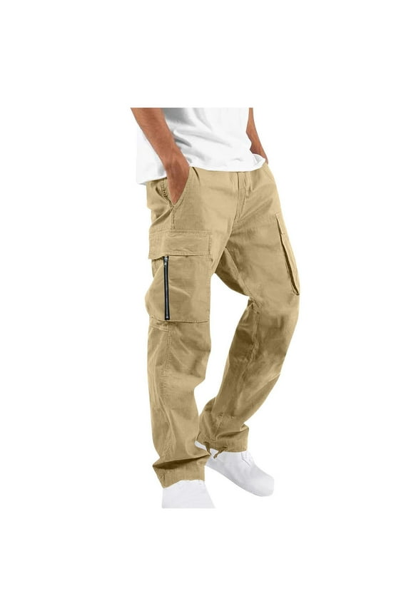 Track Pants Men Cotton Cargo Pants for Men Men Solid Casual Multiple Pockets Outdoor Straight Type Fitness Pants Cargo Pants Trousers