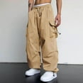 thumbnail image 1 of Track Pants Men with Front Zip Men's Casual Cargo Pants Drawstring Hiking Pants Workout Tactical Joggers Sweatpants for Men Sweatpants for Men with Pockets and Drawstring, 1 of 8