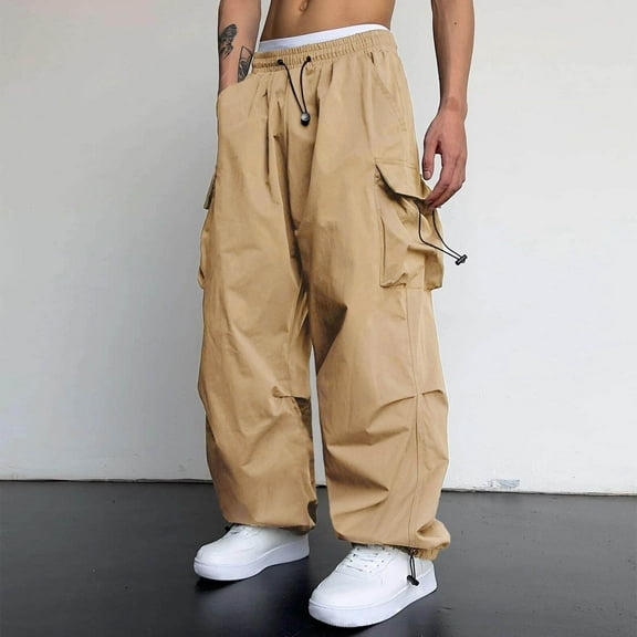 Track Pants Men with Front Zip Men's Casual Cargo Pants Drawstring Hiking Pants Workout Tactical Joggers Sweatpants for Men Sweatpants for Men with Pockets and Drawstring