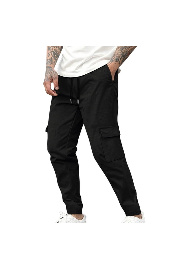 Track Pants Men Sevevn Men's Cargo Pants Casual Lightweight Elastic Waist Drawstring Waffle Jogger Pant with Pockets