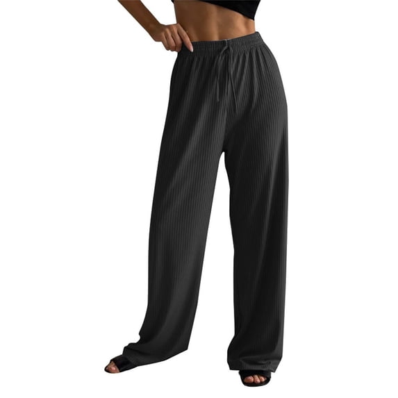 Track Pants Women, Audhol Women's Ribbed Elastic Casual Pants Jogging Sports Wide Leg Pants Striped Pants Black S