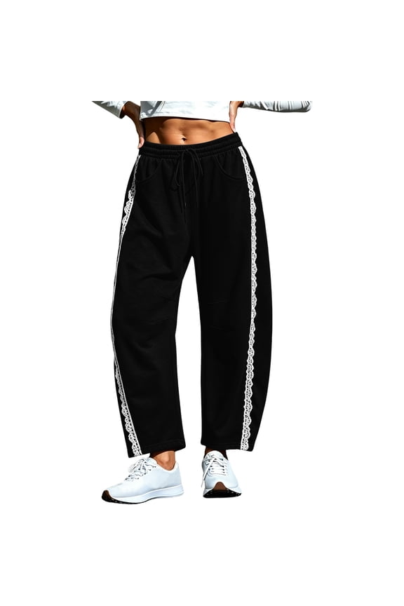 Track Pants Women Casual Drawstring Barrel Pant Lightweight Baggy Contrast Color Workout Pants with Pockets