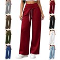 thumbnail image 1 of Track Pants for Women Fashion Solid Color High Waist Elastic Drawstring Straight Leg Loose With Pockets Stylish Trendy Casual, 1 of 8