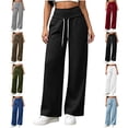 thumbnail image 1 of Track Pants for Women Fashion Solid Color High Waist Elastic Drawstring Straight Leg Loose With Pockets Stylish Trendy Casual, 1 of 8