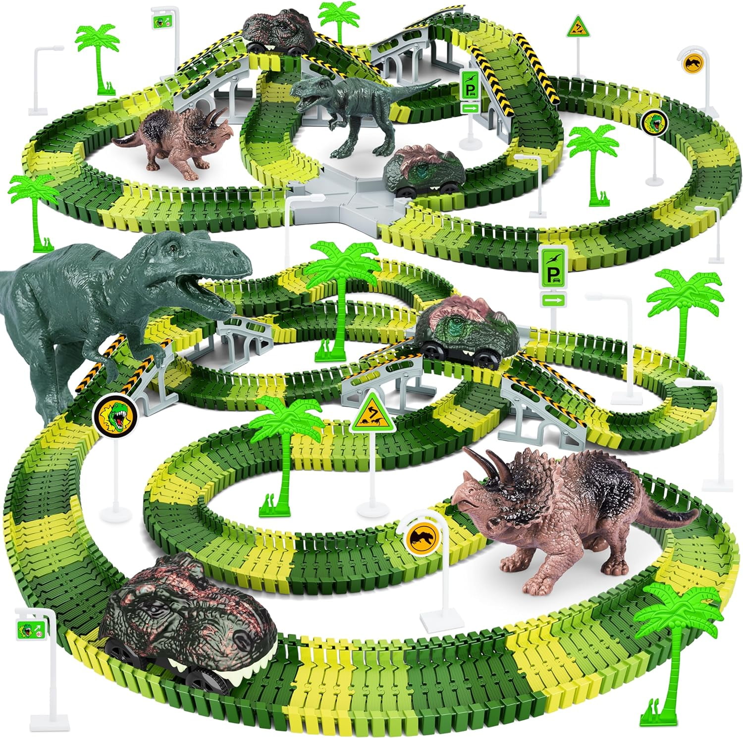 Track Playset Dinosaur Toys 252 PCS Dinosaur World Road Race Tracks 2pcs Dinosaur Car for 3 4 5 6 Year Old Boys Girls Best Gift Walmart