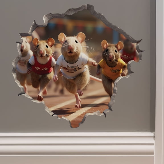 Track Runner in Mouse Hole Decal - Mouse Hole 3D Wall Sticker