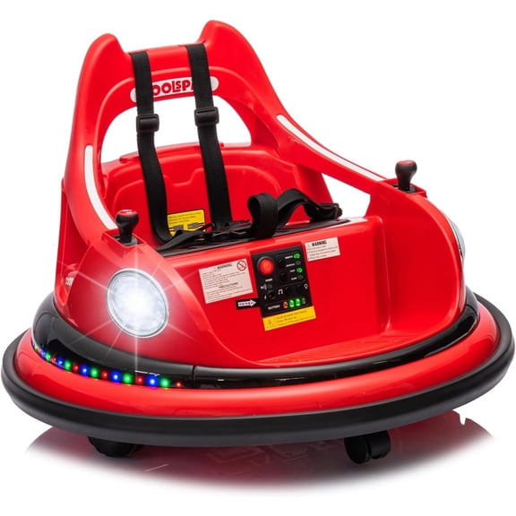 Track Seven 12V Bumper Car for Toddlers, Kids Electric Bumper Car with Remote Control, LED Lights, Bluetooth, 360°Spin, Ride on Toy Car for Boys Girls Aged 2+, Red