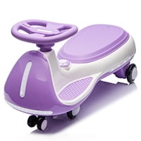 Track Seven 12V Electric Wiggle Car with Pedal, 2 in 1 Swing Car, Bluetooth, LED Lights, Flashing PU Wheels, Max Speed 5 Mph, Anti-Rollover, 12V Ride on Toy Car for Kids Toddlers Aged 3 , Purple