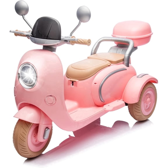 Track Seven 12V Kids Ride on Motorcycle, 3-Wheel 2-Seater Electric Motorcycle with Dual Motor, Bluetooth, LED Lights, Storage Trunk, Front Hook, Ride on Toy Car for Boys Girls Aged 3+, Pink