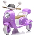 thumbnail image 1 of Track Seven 12V Kids Ride on Motorcycle, 3-Wheel 2-Seater Electric Motorcycle with Dual Motor, Bluetooth, LED Lights, Storage Trunk, Front Hook, Ride on Toy Car for Boys Girls Aged 3+, Purple, 1 of 7