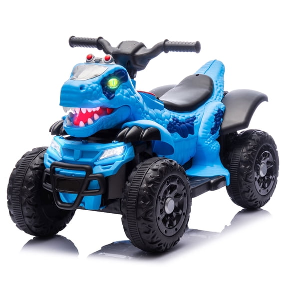 Track Seven 12V Kids Ride-On ATV, Dinosaur Electric 4-Wheeler Car with Bluetooth, Music & LED Lights, 12V Ride on Toy Car for Boys Girls Ages 2+, Blue