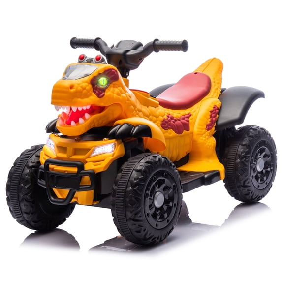 Track Seven 12V Kids Ride-On ATV, Dinosaur Electric 4-Wheeler Car with Bluetooth, Music & LED Lights, 12V Ride on Toy Car for Boys Girls Ages 2+, Yellow