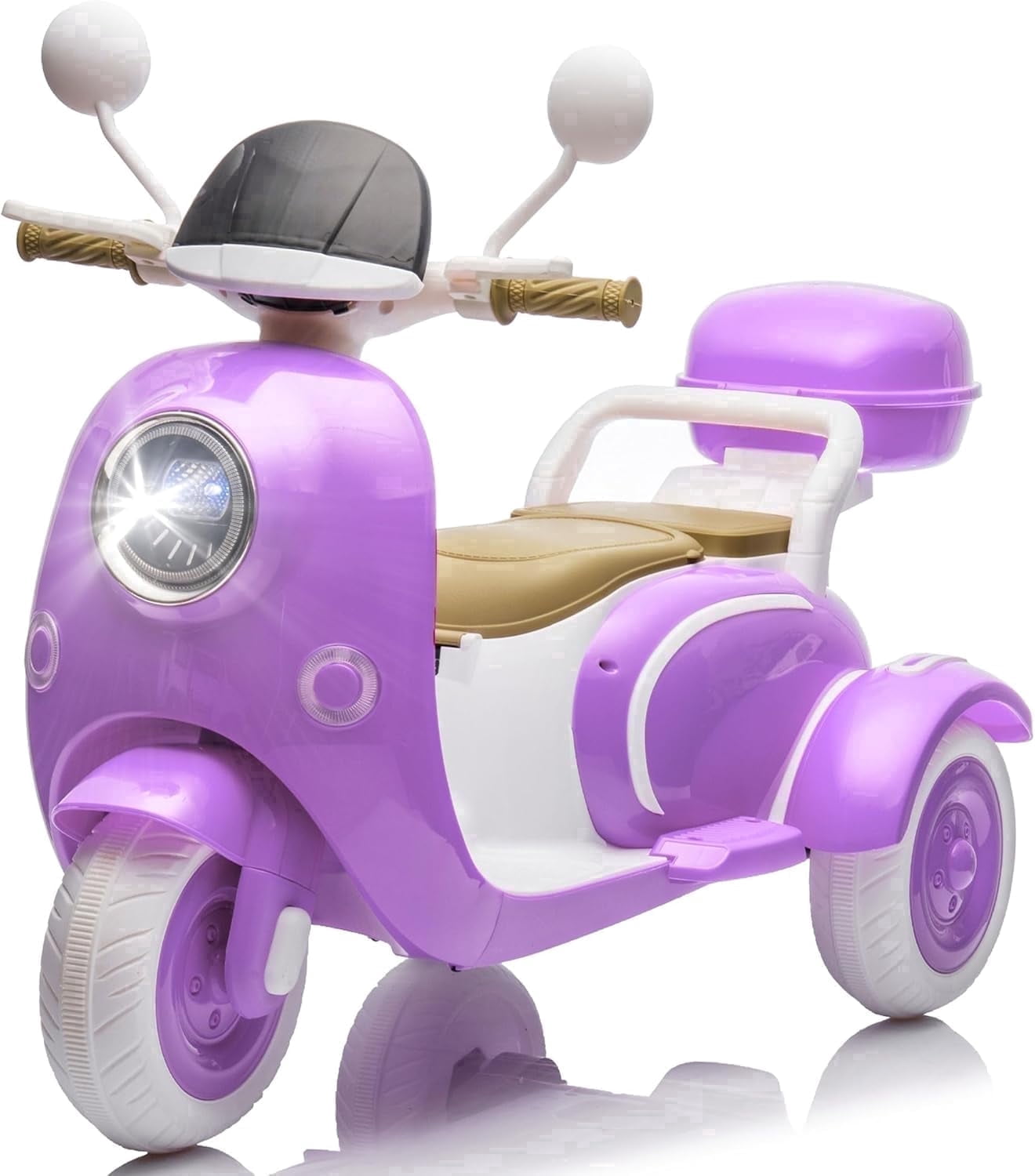 Track Seven 12V Ride on Motorcycle, 2-Seater Electric Motorcycle with Dual Motor, 3 Wheels Motorbike with Bluetooth, LED Lights, Storage Box, Front Hook, Ride on Toy Car for Kids Aged 3+, Purple
