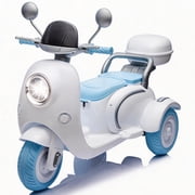 Track Seven 12V Ride on Motorcycle, 2-Seater Electric Motorcycle with Dual Motor, 3 Wheels Motorbike with Bluetooth, LED Lights, Storage Box, Front Hook, Ride on Toy Car for Kids Aged 3+, Blue