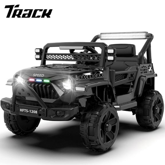 Track Seven 12V Ride on Truck for Kids, 12V Kids Electric Car w/Remote Control, USB, Bluetooth, Microphone Jack, Power Display, Lights, Battery Powered Ride on Car for Boys Girls, Black