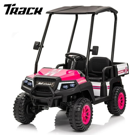 Track Seven 2-Seater 24V Ride on Car, Electric off-Road Truck with Remote Control, Removable Sunshade, Bluetooth, Rear Storage, 20" Wide Seat, Ride on Toy Car for Boys Girls Aged 3+, Pink