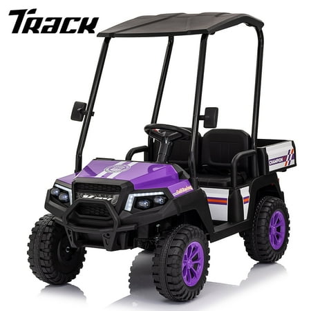 Track Seven 2-Seater 24V Ride on Car, Electric off-Road Truck with Remote Control, Removable Sunshade, Bluetooth, Rear Storage, 20" Wide Seat, Ride on Toy Car for Boys Girls Aged 3+, Purple