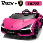 Track Seven 24V 2-Seater Ride on Car, Licensed Lamborghini Revuelto Electric Car with Remote Control, Music, LED Lights, Key Start, Spring Suspension, Max Speed 4.3mph, 24V Ride on Toy Car, Pink