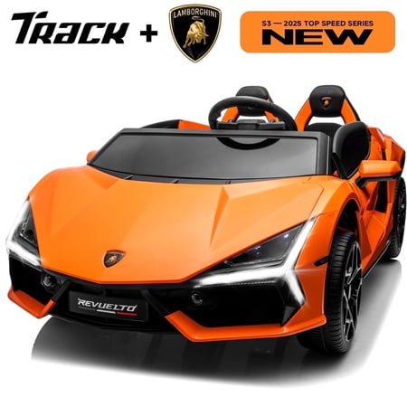 Track Seven 24V 2-Seater Ride on Car, Licensed Lamborghini Revuelto Electric Car with Remote Control, Music, LED Lights, Key Start, Spring Suspension, Max Speed 4.3mph, 24V Ride on Toy Car, Orange