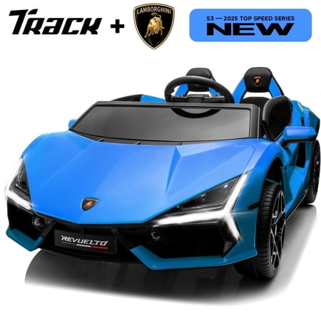 Track Seven 24V 2-Seater Ride on Car, Licensed Lamborghini Revuelto Electric Car with Remote Control, Music, LED Lights, Key Start, Spring Suspension, Max Speed 4.3mph, 24V Ride on Toy Car, Blue