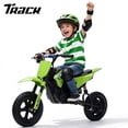 thumbnail image 1 of Track Seven 24V Electric Dirt Bike for Kids, Official Licensed Honda Electric Motorcycle, Up to10 Mph, Twist-Grip Throttle, 12" Pneumatic Tires, Bluetooth, Music, Motorcycle for Kids 6+, Green, 1 of 9