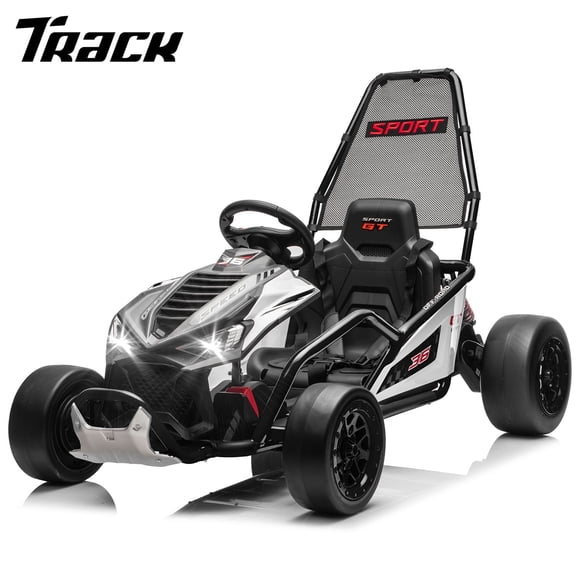 Track Seven 24V Electric Go Kart for Kids, Drift Cart with 400W Motors, Max 7 Mph, Protective Roll Cage, Metal Frame, 5-Point Harness, Bluetooth, 24V Ride on Toy Car Kart for Kids Aged 6+, Black
