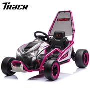 Track Seven 24V Electric Go Kart for Kids, Drift Crazy Cart with 400W Motors, Max 7 Mph, Protective Roll Cage, Metal Frame, 5-Point Harness, Bluetooth, 24V Ride on Toy Car Kart for Kids Aged 6+, Pink
